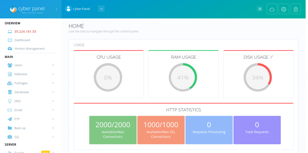 Control Panel for OpenLiteSpeed: Homepage