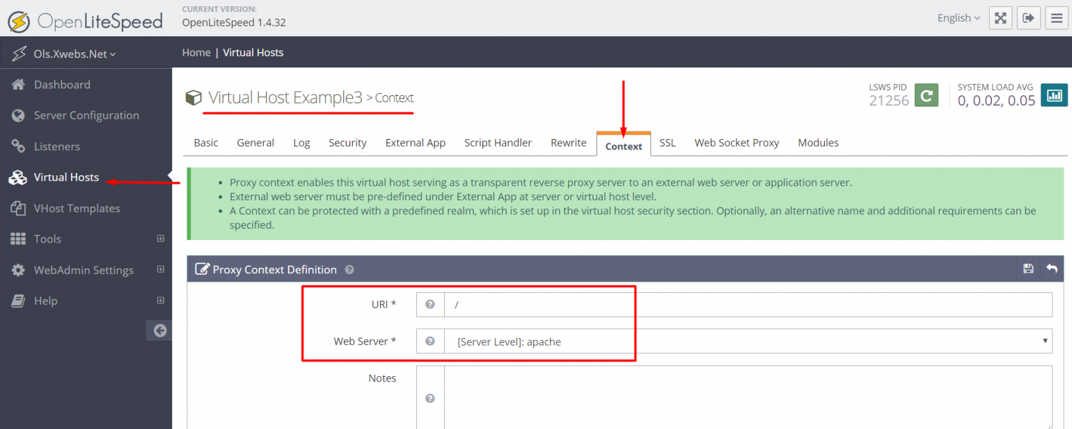 OPENLITESPEED. Hosts пример. Host English. Xweb.